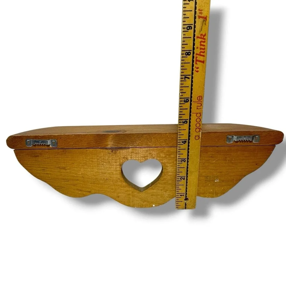 Wood Wall Shelf With Heart Cutout, Pegs Country Farmhouse Cottagecore Decor 14.5